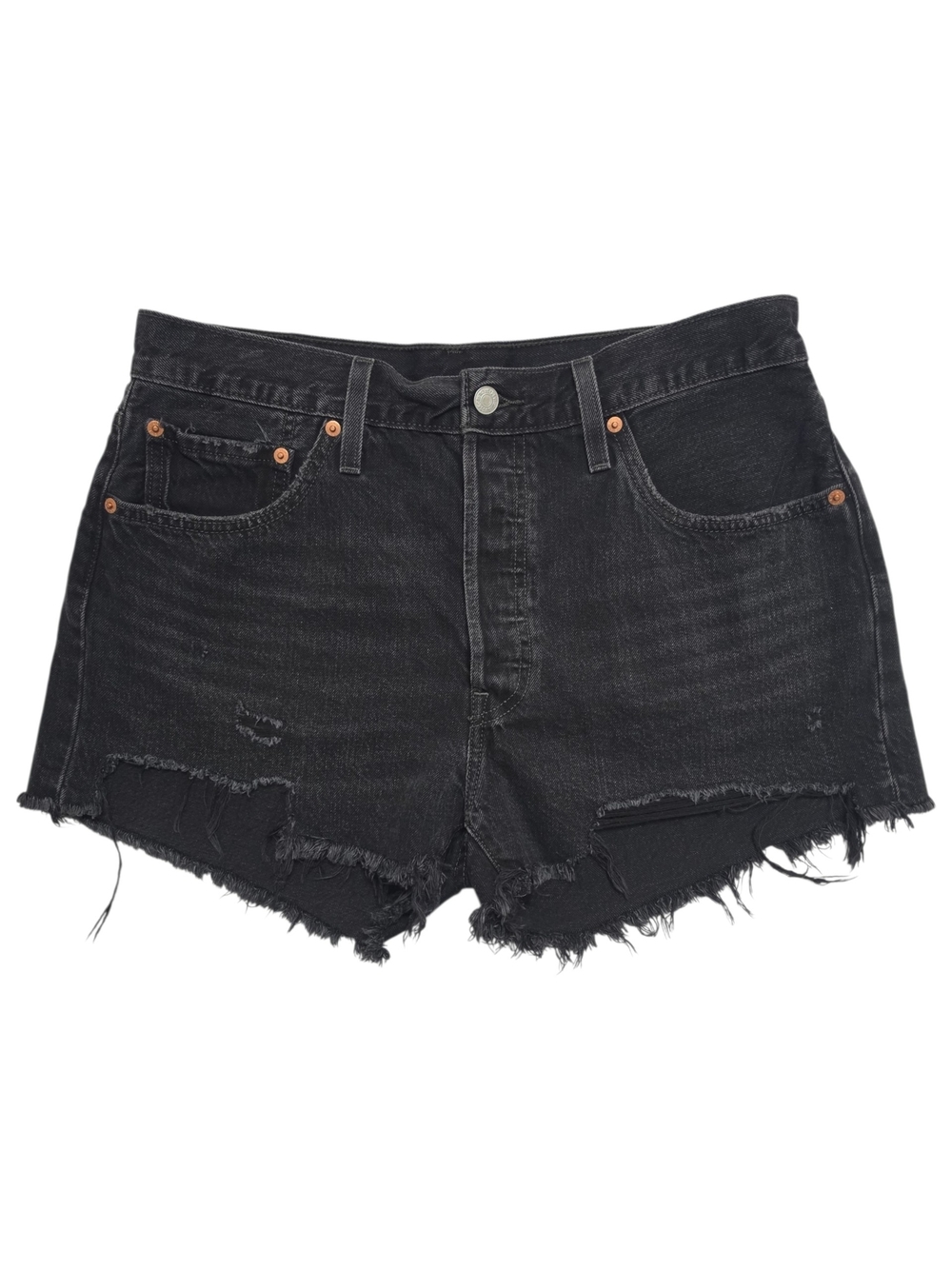 Levi's | Premium 501 Black Cut-Off Denim Jean Shorts Wise Up Faded Ripped